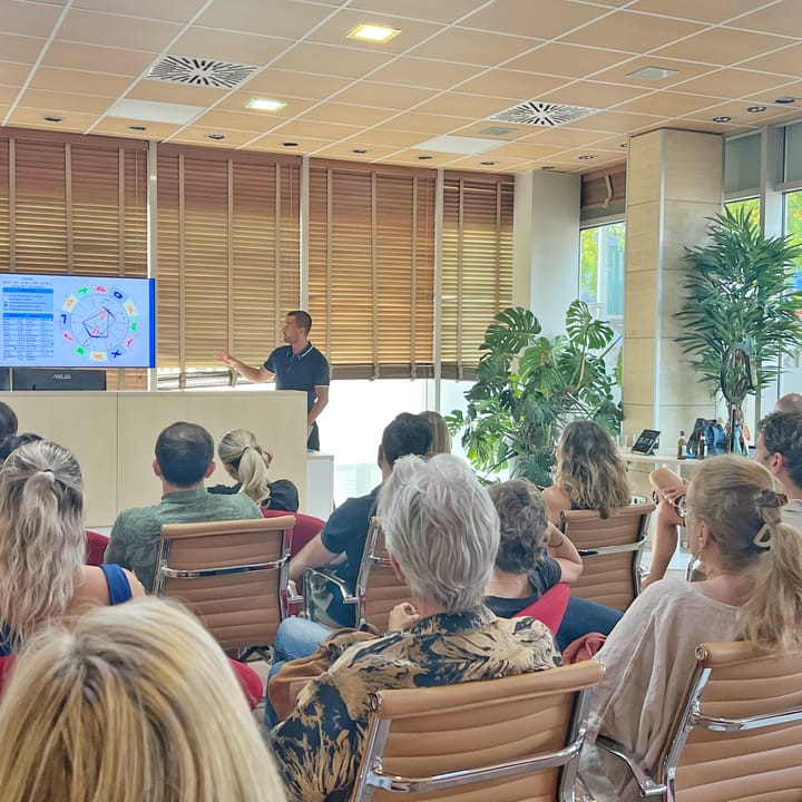 A speaker presenting to the Mallorca Minds community